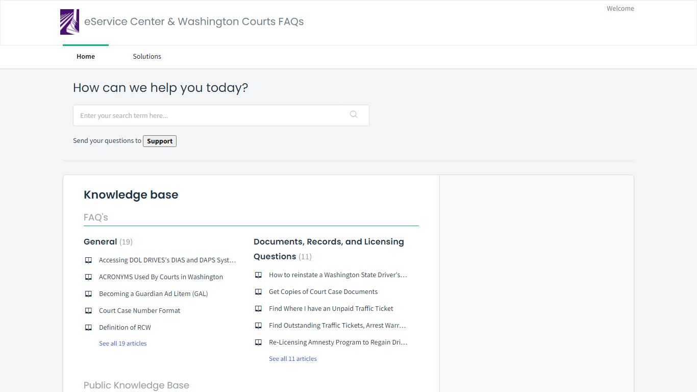 Support : eService Center & Washington Courts FAQs